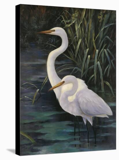 Egrets On Blue-Robertson-Stretched Canvas