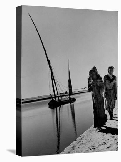 Egyptian Feluccas, Large Sailboats with Two Immensely Tall Masts, Pulled up Canal by Natives-Carl Mydans-Premier Image Canvas