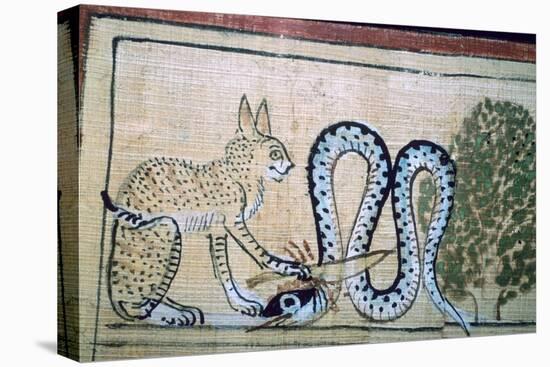 Egyptian papyrus of the cat of Ra killing Apophis the snake of evil. Artist: Unknown-Unknown-Premier Image Canvas