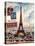 Eiffel Tower, French Vintage Postcard Collage-Piddix-Stretched Canvas