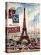 Eiffel Tower, French Vintage Postcard Collage-Piddix-Stretched Canvas