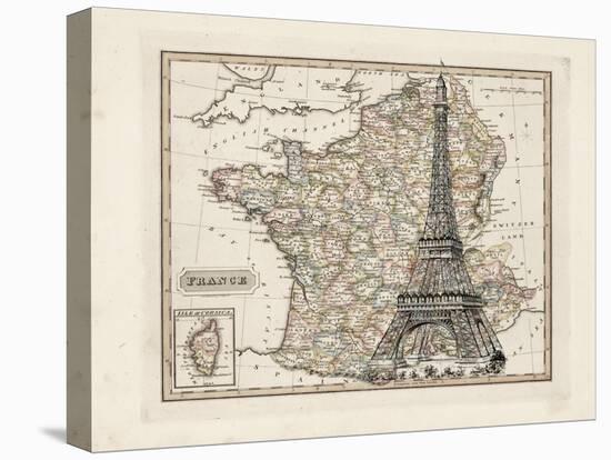 Eiffel Tower Map-Tina Carlson-Stretched Canvas