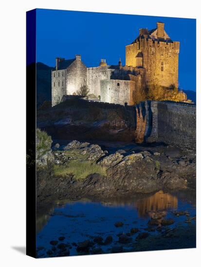 Eilean Donan (Eilean Donnan) Castle Illuminated, Dornie, Loch Duich, Highlands Region, Scotland-Chris Hepburn-Premier Image Canvas