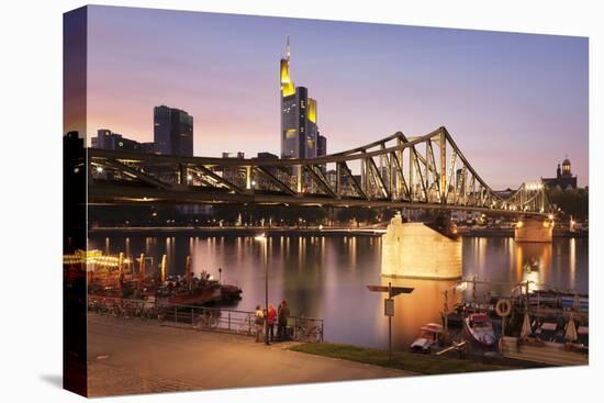 Eiserner Steg Bridge and financial district at sunset, Frankfurt, Hesse, Germany, Europe-Markus Lange-Premier Image Canvas