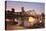 Eiserner Steg Bridge and financial district at sunset, Frankfurt, Hesse, Germany, Europe-Markus Lange-Premier Image Canvas