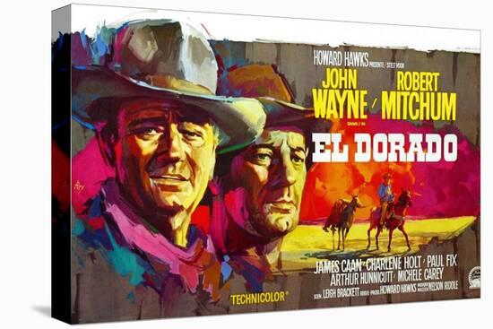 El Dorado, John Wayne, Robert Mitchum, Belgian Poster Art, 1967-null-Stretched Canvas