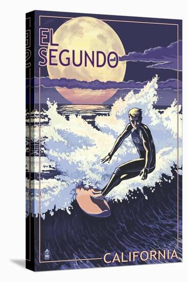 El Segundo, California - Night Surfer-Lantern Press-Stretched Canvas