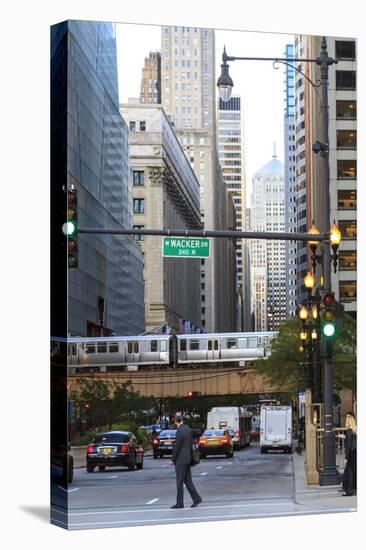 El Train Crossing North Clark Street, the Loop, Chicago, Illinois, United States of America-Amanda Hall-Premier Image Canvas