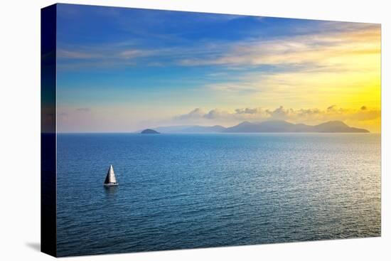 Elba Island Sunset View from Piombino an Sail Boat. Mediterranean Sea. Italy-stevanzz-Premier Image Canvas