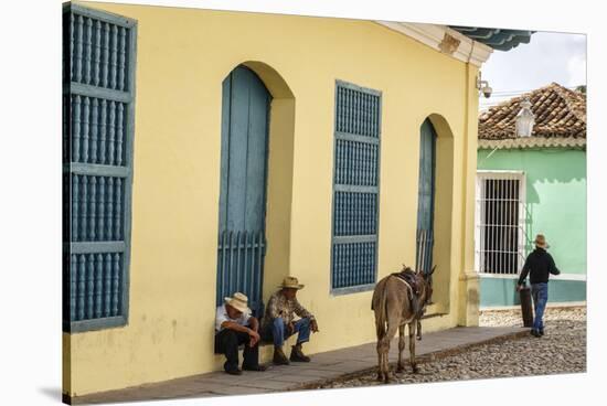 Elderly Men Sitting with Donkey at the Street, Trinidad, Sancti Spiritus Province-Yadid Levy-Stretched Canvas