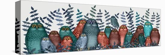 Electric Owls, Blue and Orange-Fab Funky-Stretched Canvas