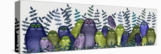 Electric Owls, Purple and Lime-Fab Funky-Stretched Canvas