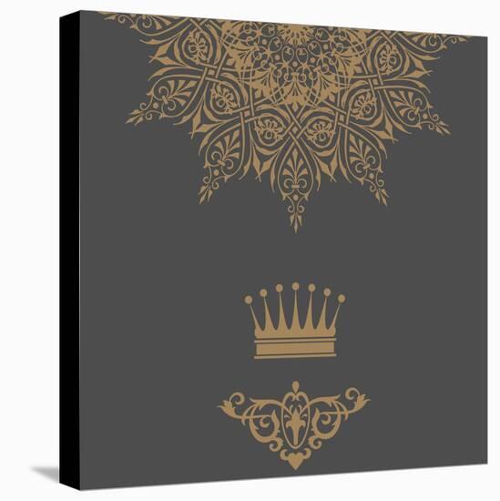 Elegant Gold Frame Banner with Crown, Floral Elements on the Ornate Background-Kunz Viktor-Stretched Canvas