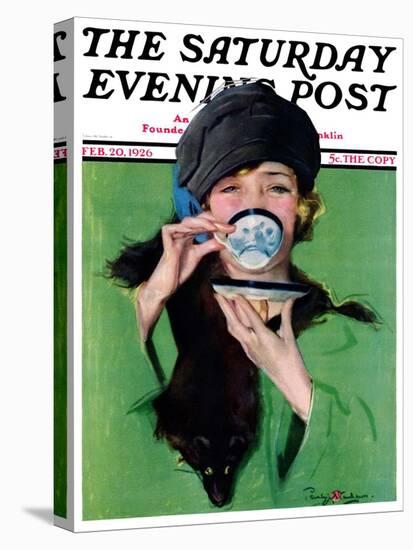 "Elegant Lady Drinking Cup of Tea," Saturday Evening Post Cover, February 20, 1926-Penrhyn Stanlaws-Premier Image Canvas