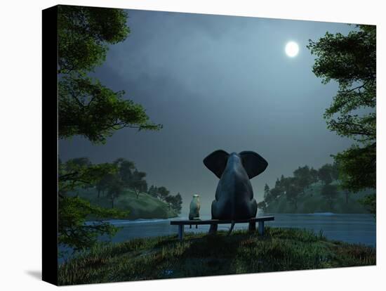 Elephant and Dog Meditate at Summer Night-Mike_Kiev-Premier Image Canvas