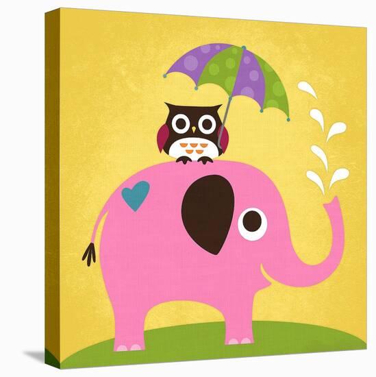 Elephant and Owl with Umbrella-Nancy Lee-Stretched Canvas