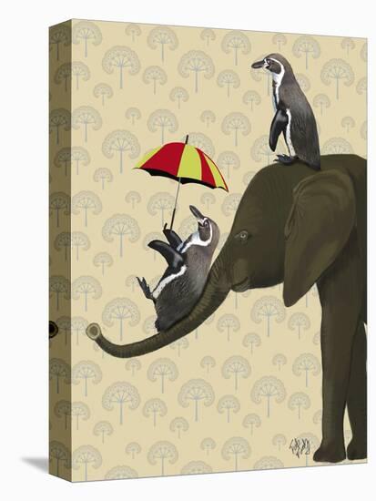 Elephant and Penguins-Fab Funky-Stretched Canvas