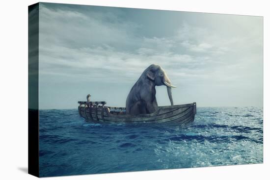 Elephant in a boat at sea.-Orlando Rosu-Stretched Canvas