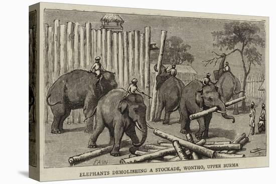 Elephants Demolishing a Stockade, Wontho, Upper Burma-Harry Hamilton Johnston-Premier Image Canvas