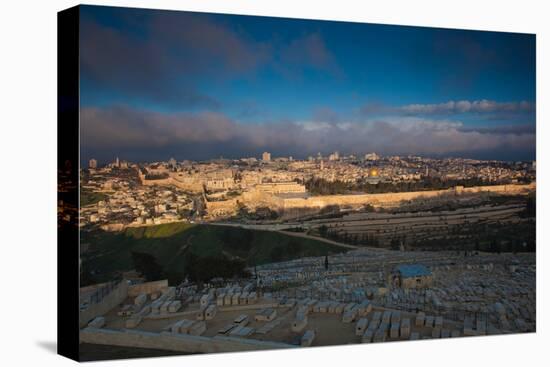 Elevated city view with Temple Mount and Dome of the Rock from the Mount of Olives at dawn, Jeru...-null-Premier Image Canvas