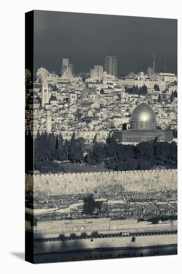 Elevated city view with Temple Mount and Dome of the Rock from the Mount of Olives at dawn, Jeru...-null-Premier Image Canvas