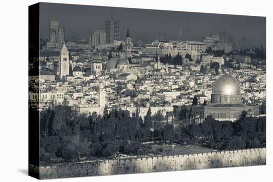 Elevated city view with Temple Mount and Dome of the Rock from the Mount of Olives at dawn, Jeru...-null-Premier Image Canvas