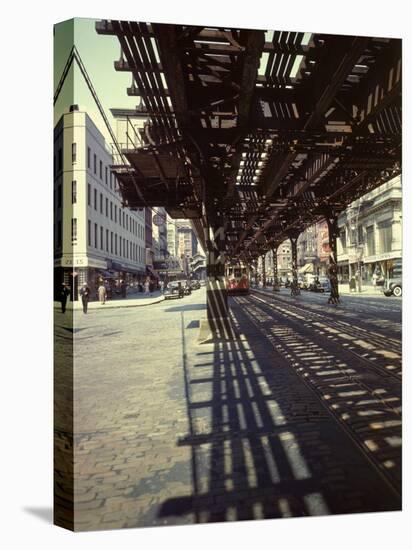 Elevated Rail and Streetcar in New York Times Square-Andreas Feininger-Premier Image Canvas