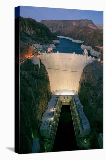 Elevated view at dusk of Hoover Dam (formerly Boulder dam) and Lake Mead is in the Black Canyon...-null-Premier Image Canvas