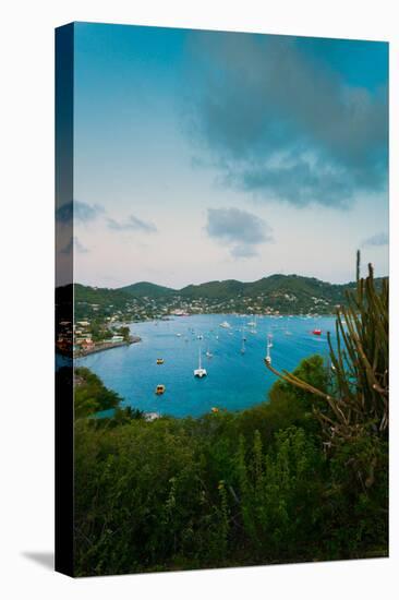 Elevated view of boats in Caribbean sea, Hamilton Battery, Port Elizabeth, Bequia, Saint Vincent...-null-Premier Image Canvas