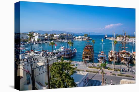 Elevated view of ships in Kos Harbour, Kos Town, Kos, Dodecanese, Greek Islands, Greece, Europe-Frank Fell-Premier Image Canvas