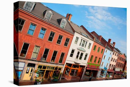 Elevated View of storefronts on Market Street, Portsmouth, New Hampshire, Main Street USA-null-Premier Image Canvas