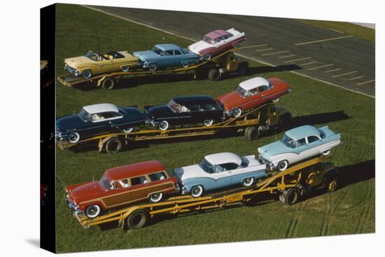 Elevated View of the 1954 Line of Ford Fairlaine Automobiles-Yale Joel-Premier Image Canvas