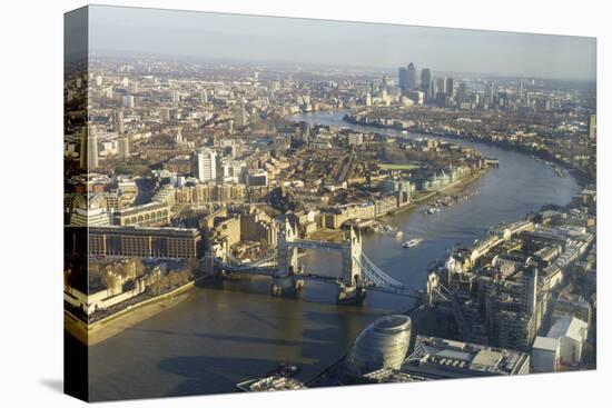 Elevated View of the River Thames Looking East Towards Canary Wharf with Tower Bridge-Amanda Hall-Premier Image Canvas