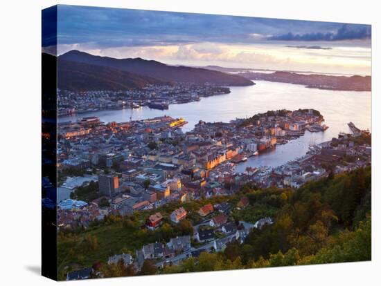 Elevated View over Central Bergen Illuminated at Sunset, Bergen, Hordaland, Norway-Doug Pearson-Premier Image Canvas