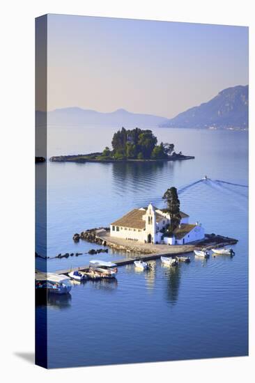 Elevated View to Vlacherna Monastery and the Church of Pantokrator on Mouse Island, Kanoni-Neil Farrin-Premier Image Canvas