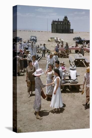 Elizabeth Taylor Shakes Hands with an Unidentified Woman on the Set of 'Giant', Marfa, Texas, 1956-Allan Grant-Premier Image Canvas