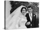 Elizabeth Taylor Wearing Beautiful Satin Wedding Gown with Husband Nicky Hilton Outside Church-Ed Clark-Premier Image Canvas