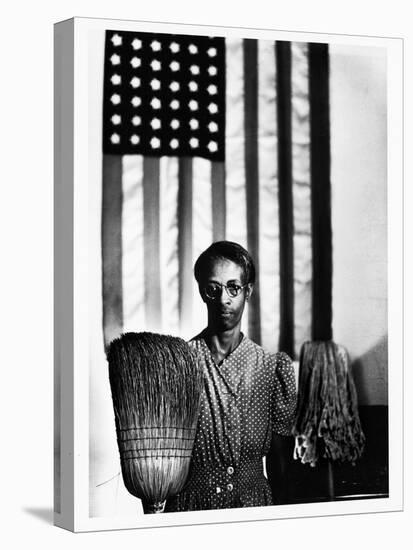 Ella Watson Standing with Broom and Mop in Front of American Flag, Part of Depression Era Survey-Gordon Parks-Premier Image Canvas