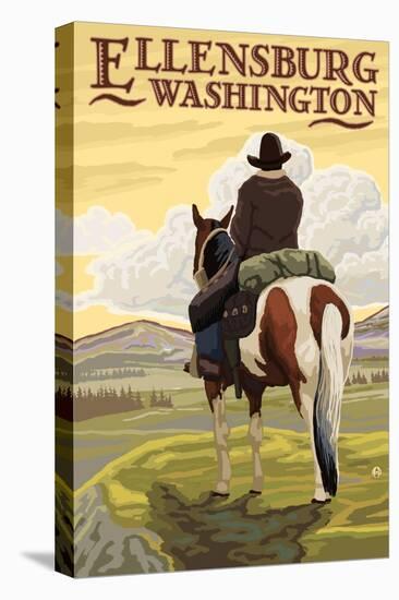 Ellensburg, Washington - Cowboy on Ridge-Lantern Press-Stretched Canvas