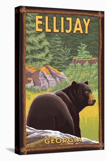 Ellijay, Georgia - Black Bear in Forest-Lantern Press-Stretched Canvas