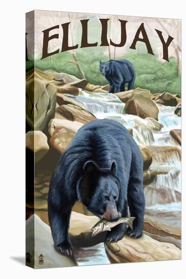 Ellijay, Georgia - Black Bears Fishing-Lantern Press-Stretched Canvas