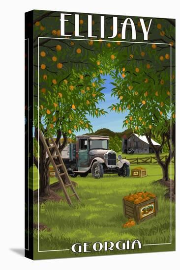 Ellijay, Georgia - Orange Grove with Truck-Lantern Press-Stretched Canvas