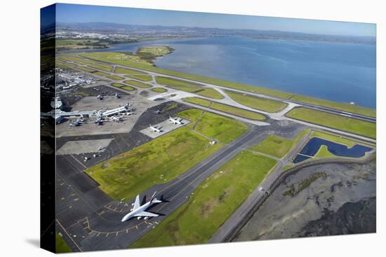 Emirates Airbus A380 and Runways at Auckland Airport, North Island, New Zealand-David Wall-Premier Image Canvas