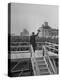 Emperor Hirohito Standing on Platform and Waving to the Crowd-Carl Mydans-Premier Image Canvas