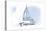 Encinitas, California - Sailboat - Blue - Coastal Icon-Lantern Press-Stretched Canvas