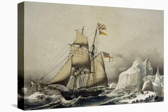 English Barquentine Schooner Rounding Quay, Colour Lithograph by Louis Lebreton, 19th Century-null-Premier Image Canvas