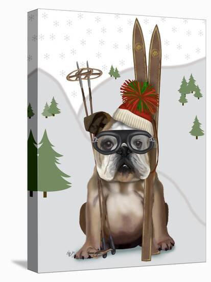 English Bulldog, Skiing-Fab Funky-Stretched Canvas