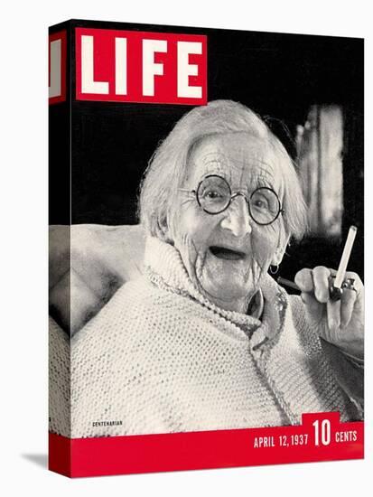 English Centenarian Smoking a Cigarette, April 12, 1937-null-Premier Image Canvas