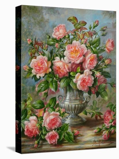 English Elegance Roses in a Silver Vase-Albert Williams-Premier Image Canvas