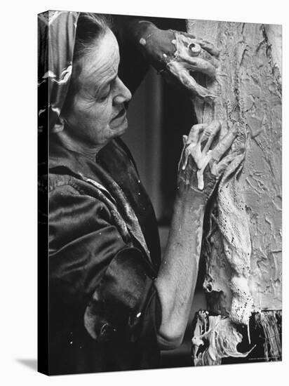 English Sculptor, Barbara Hepworth, at Work in Her Studio-Paul Schutzer-Premier Image Canvas